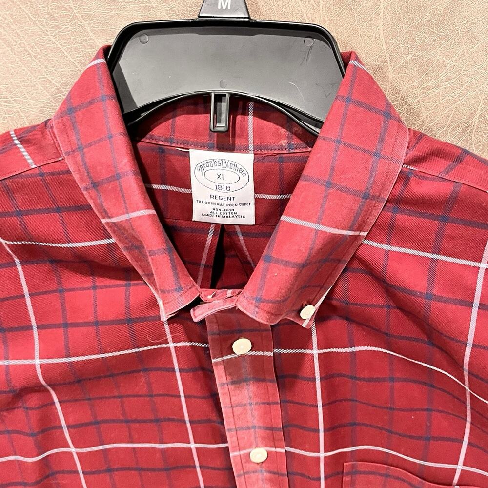 Brooks Brothers Mens Shirt X-Large Burgundy Plaid Regent Long Sleeve Button Up - Picture 7 of 11